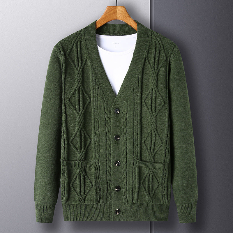 Knitted Cardigan Rhombus Loose Casual Sweater Coat Men - M8512 Green / M