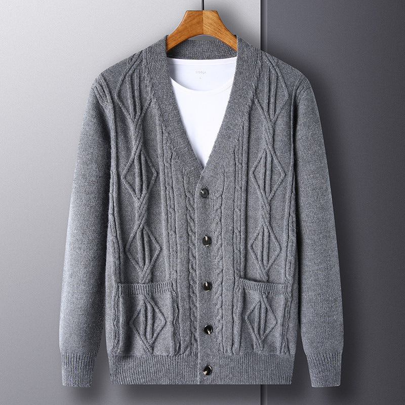 Knitted Cardigan Rhombus Loose Casual Sweater Coat Men - M8512 Medium Gray / M