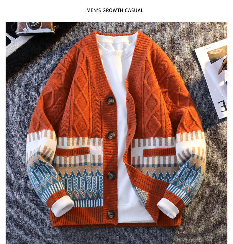 Knitwear All-match Loose Contrast Color Warm Coat
