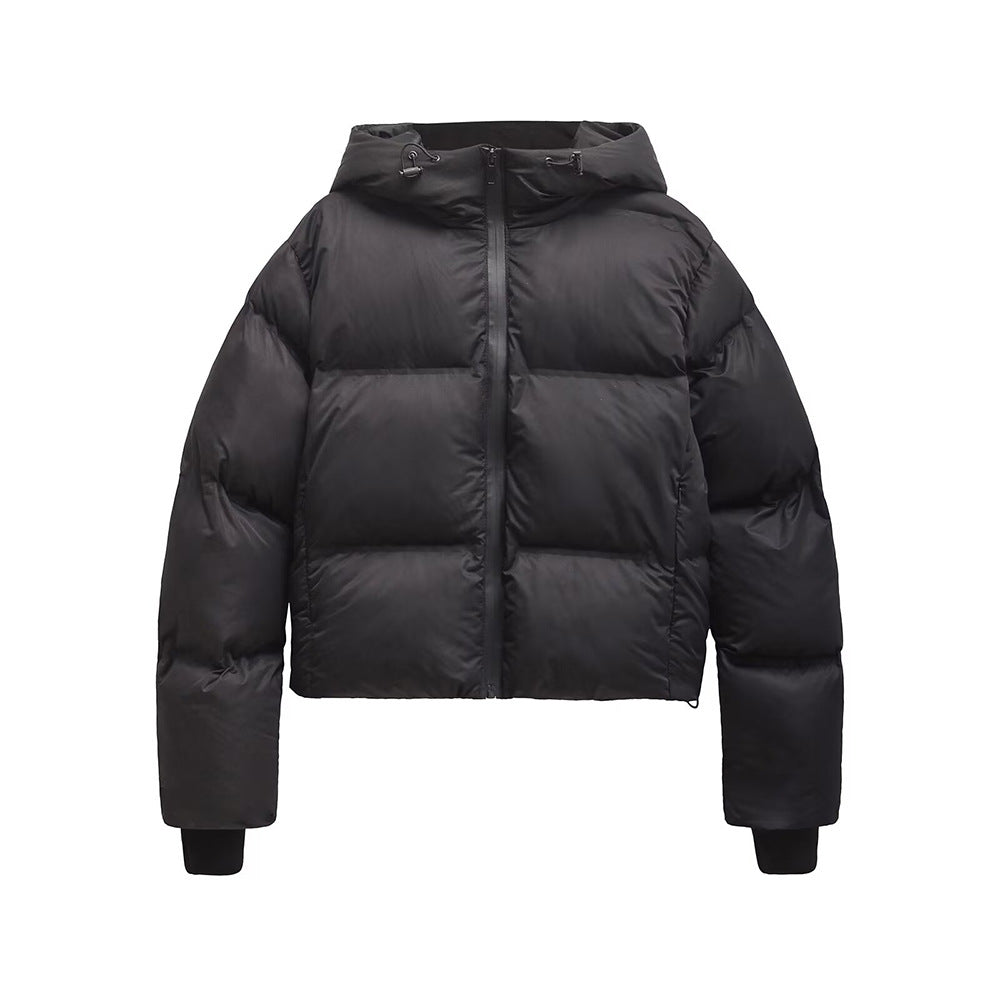 Simple Hooded Long Sleeve Zipper Pocket Protective Jacket Coat For Women - Black / XS