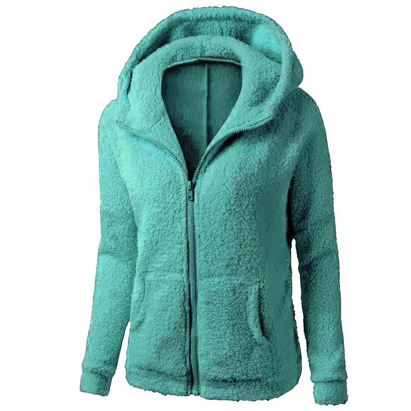 Fleece Sweatshirt Berber Fleece Jacket - Cyan / S