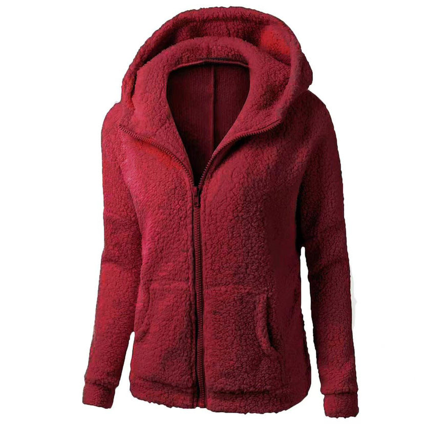 Fleece Sweatshirt Berber Fleece Jacket - Wine Red / S