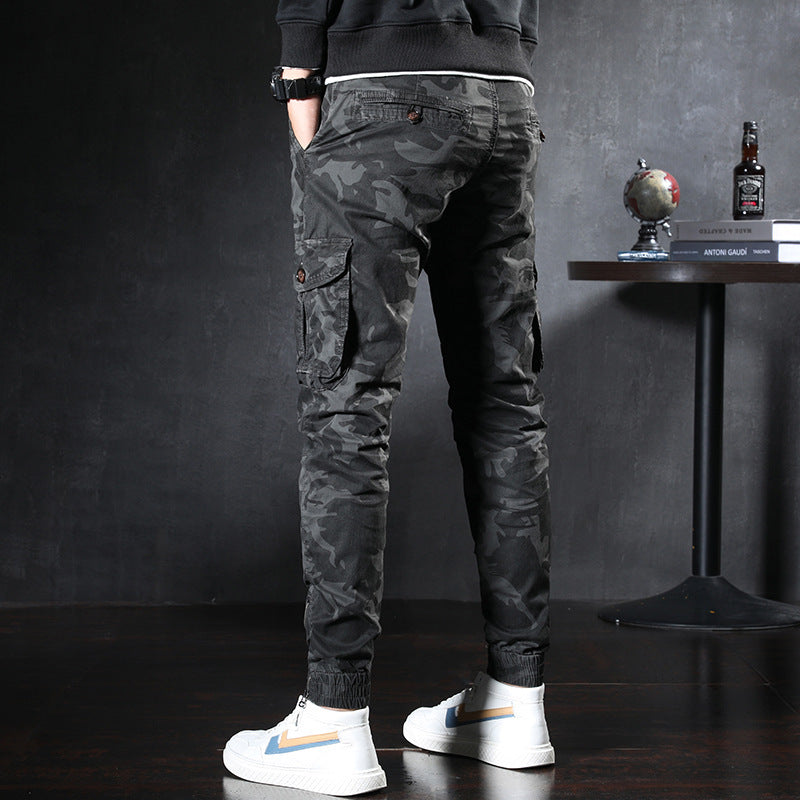Men’s slim overalls Korean casual pants shot by youth