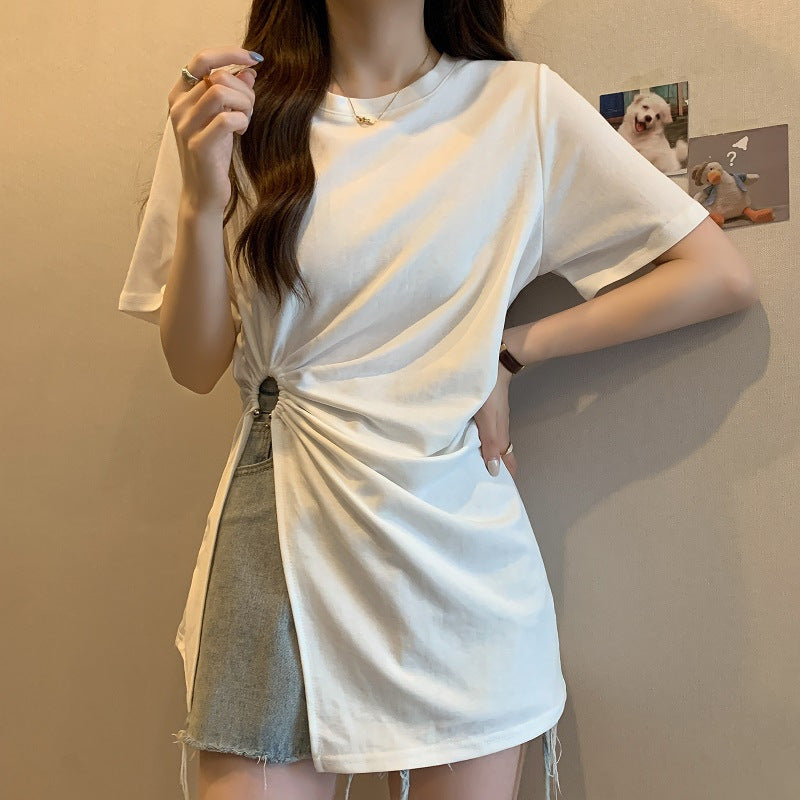 Cotton Irregular Split Short-sleeved T-shirt Women’s Summer