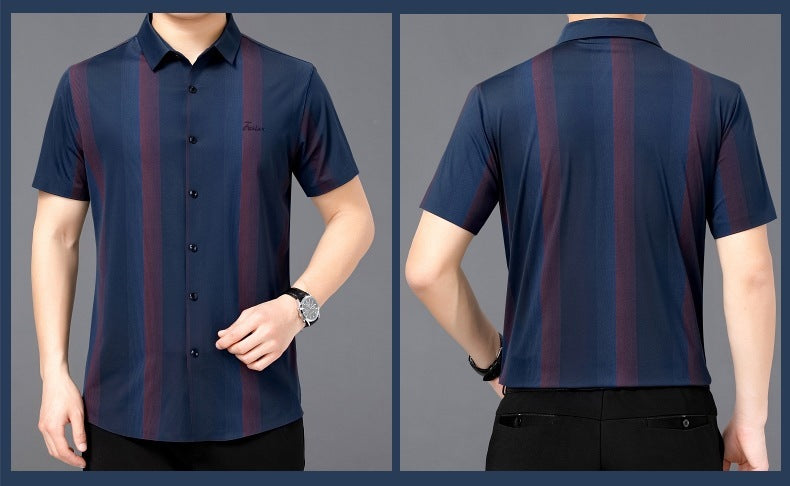Summer New Men’s Shirt Daily Casual Loose Lapel Stripe Contrast Color