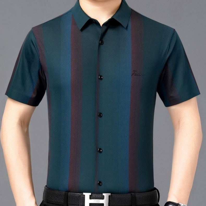 Summer New Men’s Shirt Daily Casual Loose Lapel Stripe Contrast Color