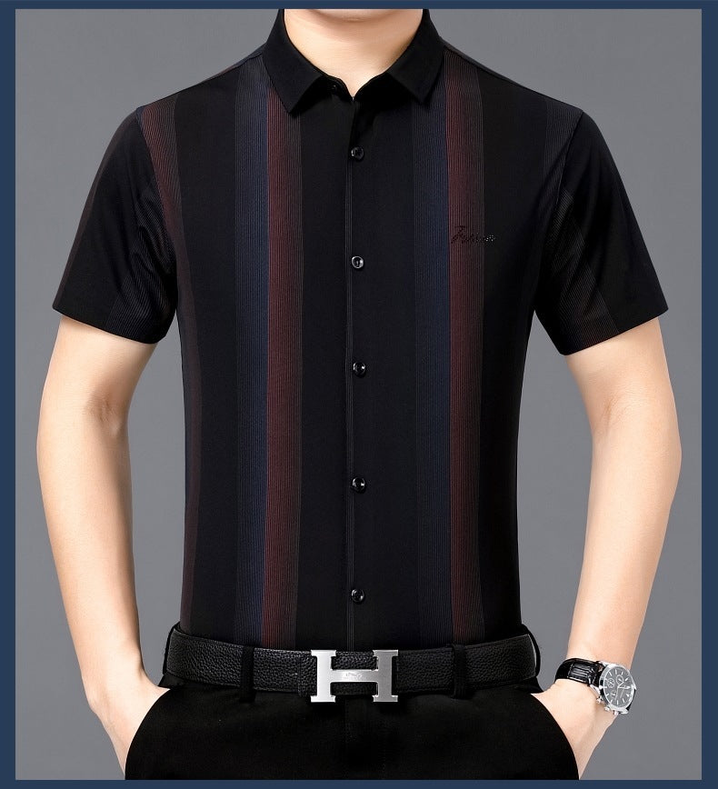 Summer New Men’s Shirt Daily Casual Loose Lapel Stripe Contrast Color