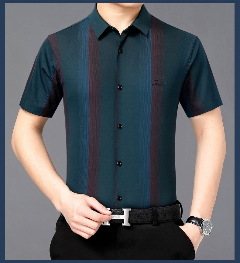 Summer New Men’s Shirt Daily Casual Loose Lapel Stripe Contrast Color
