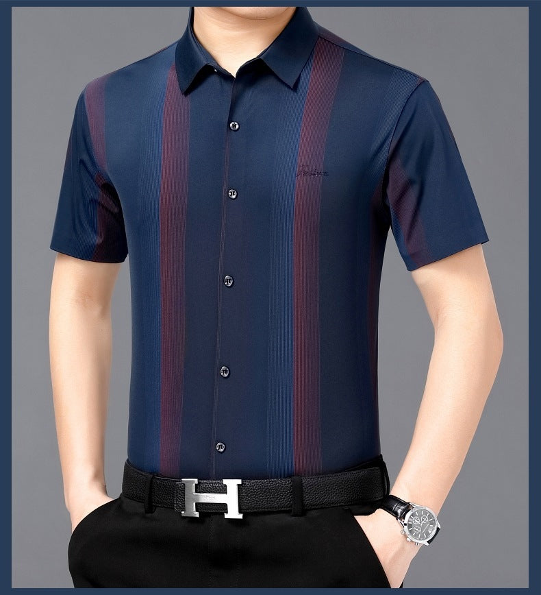 Summer New Men’s Shirt Daily Casual Loose Lapel Stripe Contrast Color
