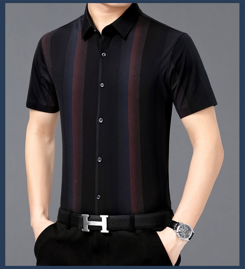 Summer New Men’s Shirt Daily Casual Loose Lapel Stripe Contrast Color
