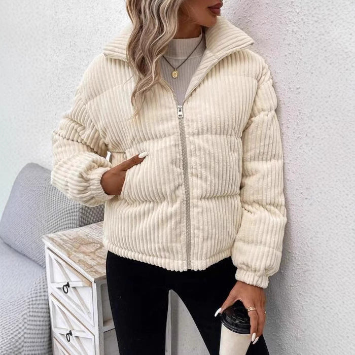 Fashionable Warm Corduroy Jacket Casual Loose - Apricot / S