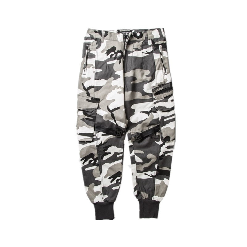 Concealed beam pants men’s tide brand Yu Wenle multi-pocket tooling trousers loose Harlan camouflage casual paratrooper