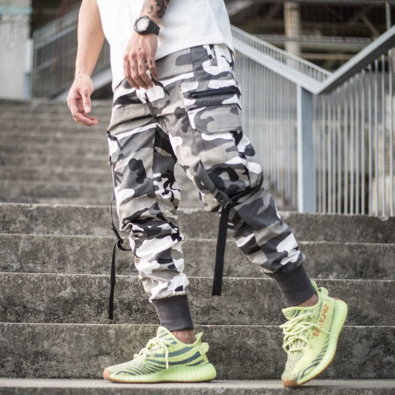 Concealed beam pants men’s tide brand Yu Wenle multi-pocket tooling trousers loose Harlan camouflage casual paratrooper