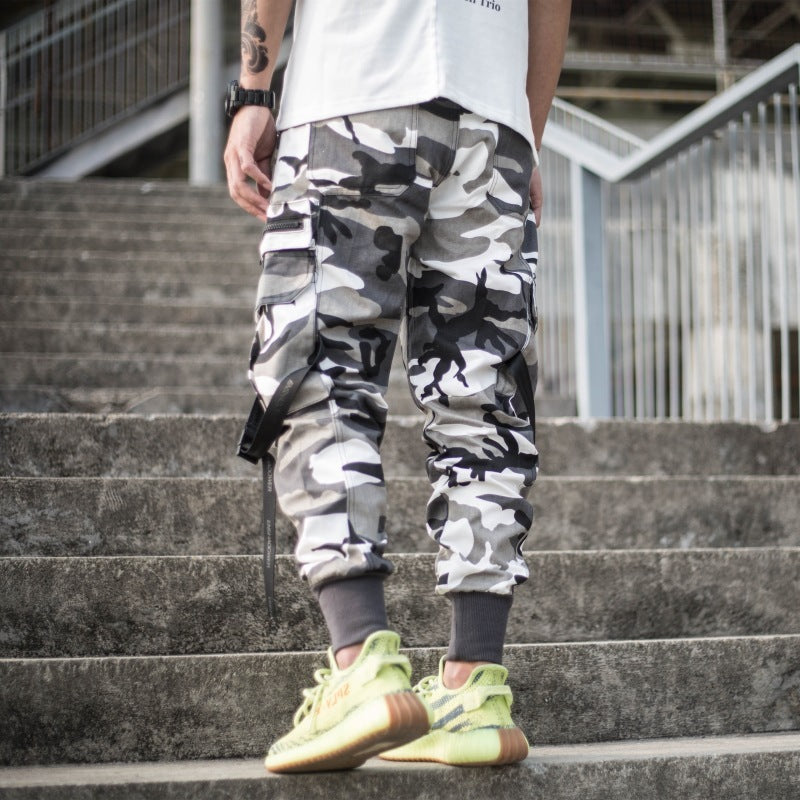 Concealed beam pants men’s tide brand Yu Wenle multi-pocket tooling trousers loose Harlan camouflage casual paratrooper