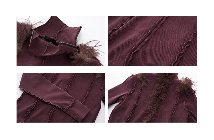 Turtleneck Patchwork Fur Short-sleeved T-shirt Men