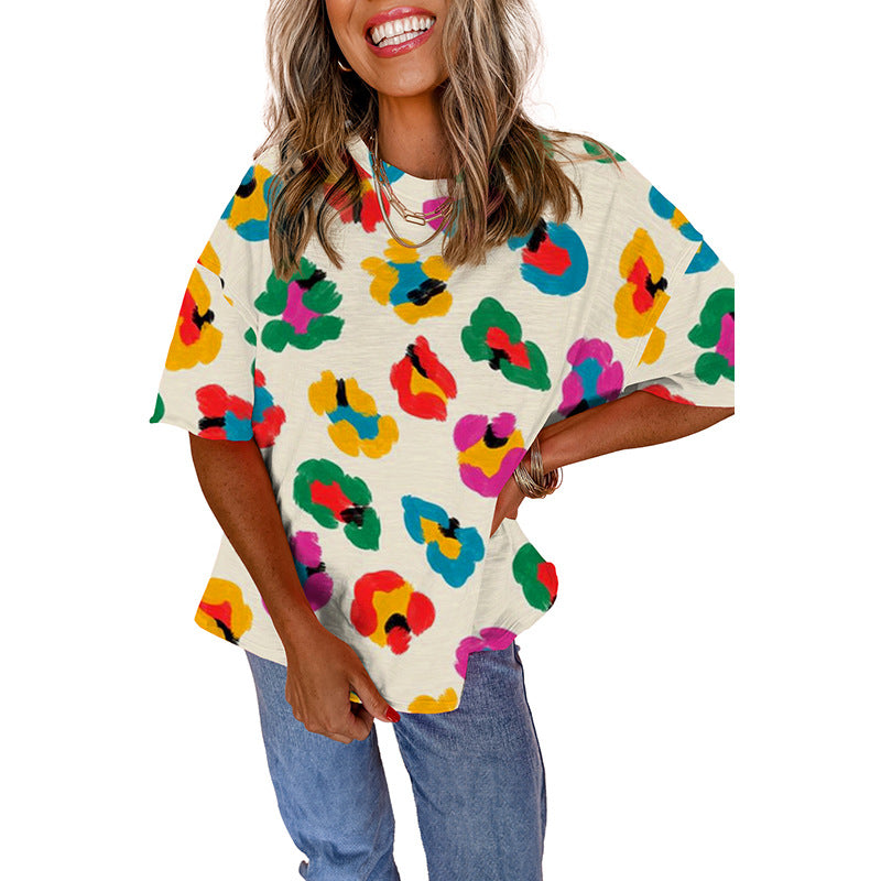 Fashion Colorblock Half Sleeve Pullover Top - Apricot Yellow / S