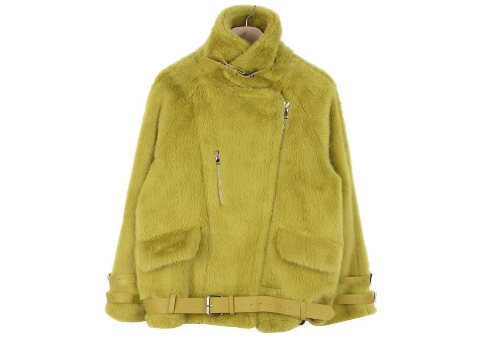 Women’s coat leather buckle fur coat women - Green / S