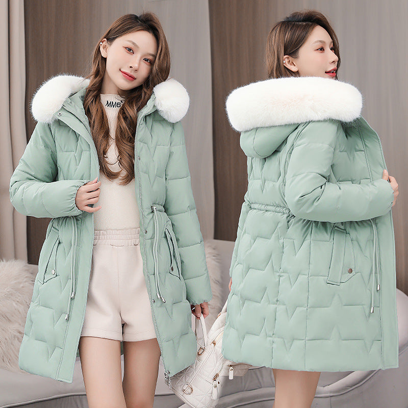 Cotton Coat Slim Fit Fur Collar Thickened - Bean Green / M