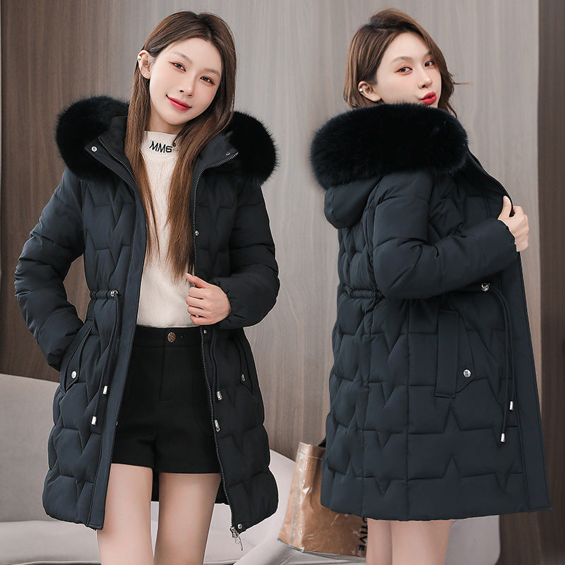 Cotton Coat Slim Fit Fur Collar Thickened - Black / M