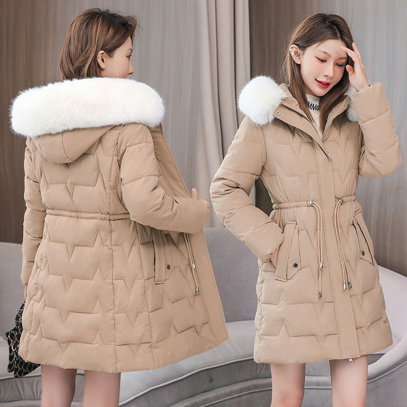 Cotton Coat Slim Fit Fur Collar Thickened - Khaki / M