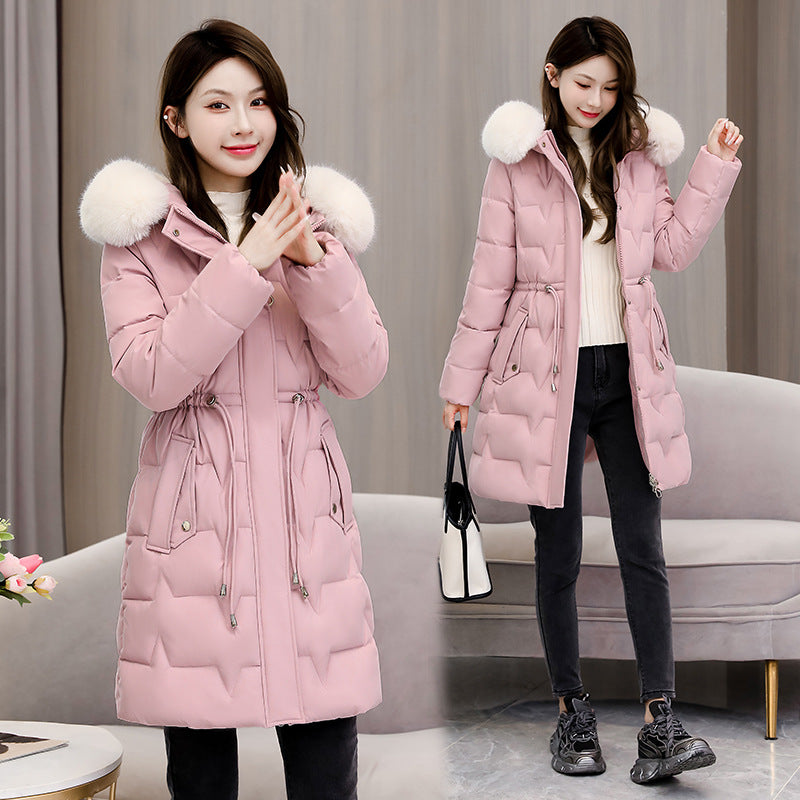 Cotton Coat Slim Fit Fur Collar Thickened - Pink / M