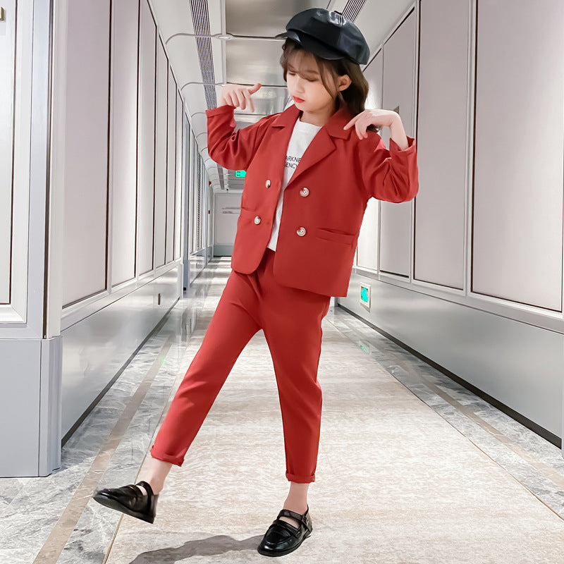 Girl suit two-piece suit - Red / 120cm