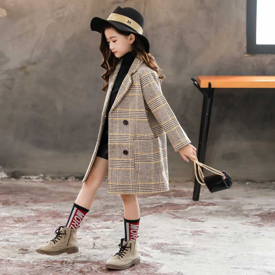 Girls woolen coat - Khaki cashmere / 150CM