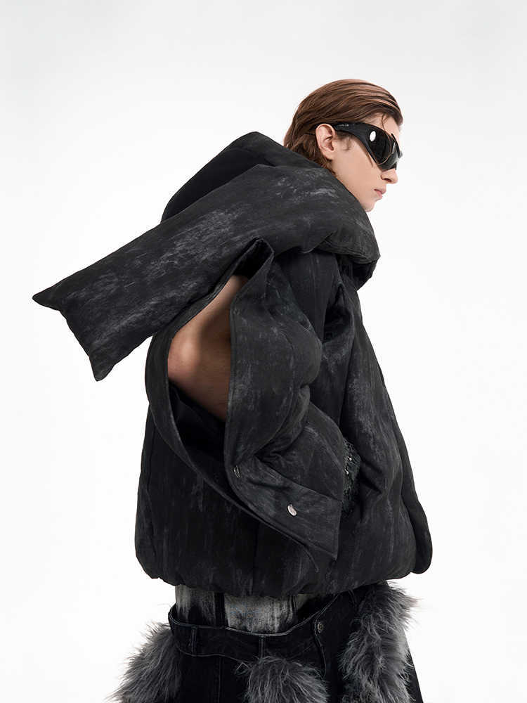 Dark Structure Old Cold-proof Niche Designer Men’s Hooded Cotton Coat Jacket