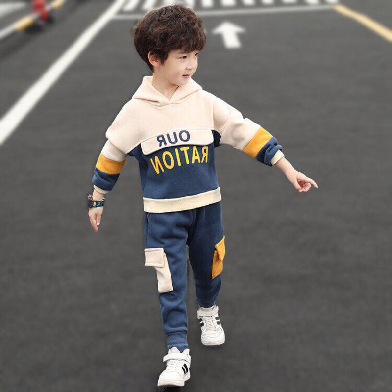 Boys and girls clothing plus fleece jacket hooded sweater - Boy Blue thin / 140cm