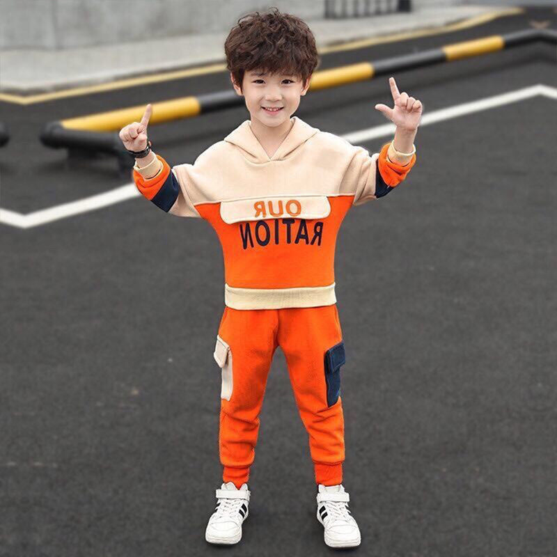 Boys and girls clothing plus fleece jacket hooded sweater - Boy Orange thin / 150cm