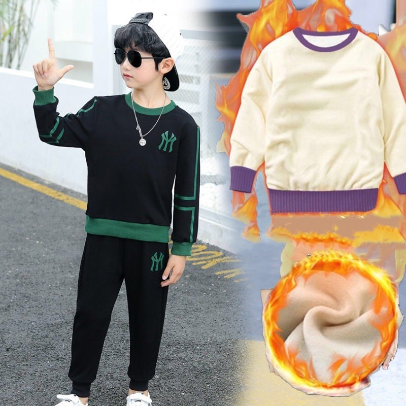 Boys and girls clothing plus fleece jacket hooded sweater - Green / 150cm
