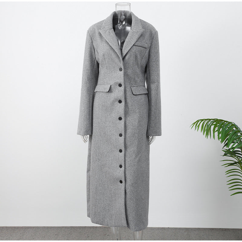 Long Button Coat Jacket European And American Double-breasted Winter Premium Coat - Gray / S