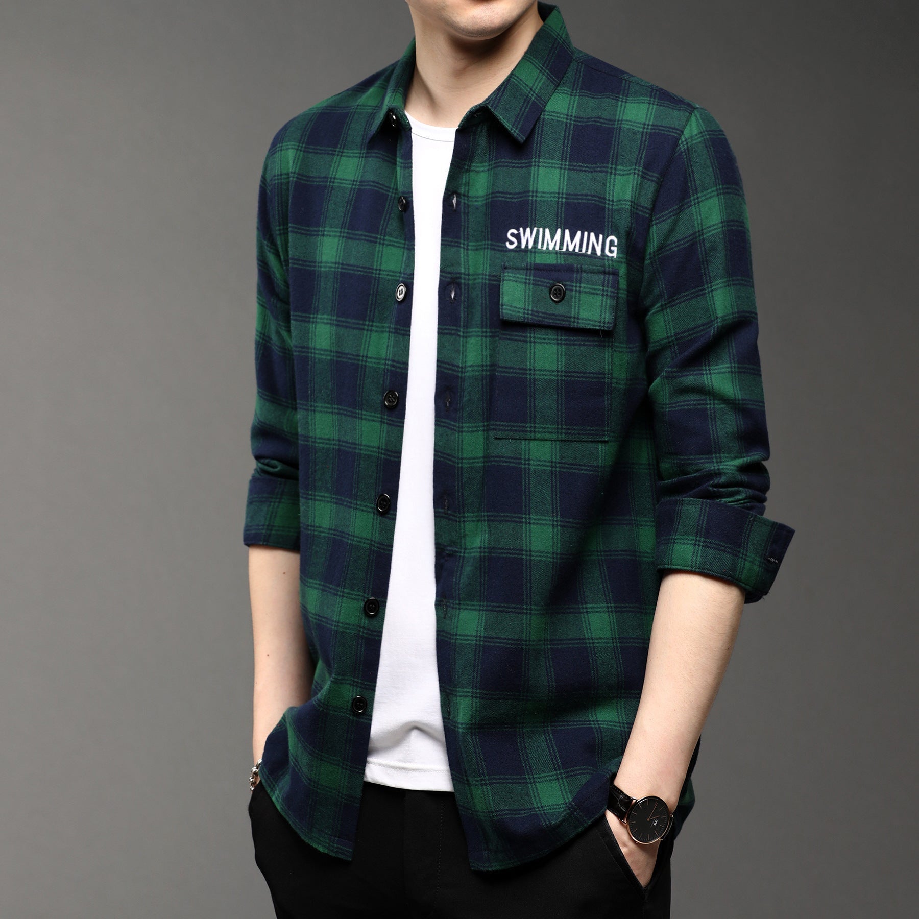Casual Lapel Plaid Men’s Long Sleeve Shirt