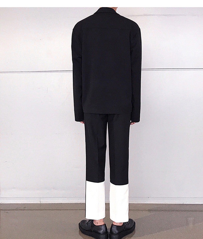 Casual Men’s Loose Straight Drape Nine-point Stitching Trousers