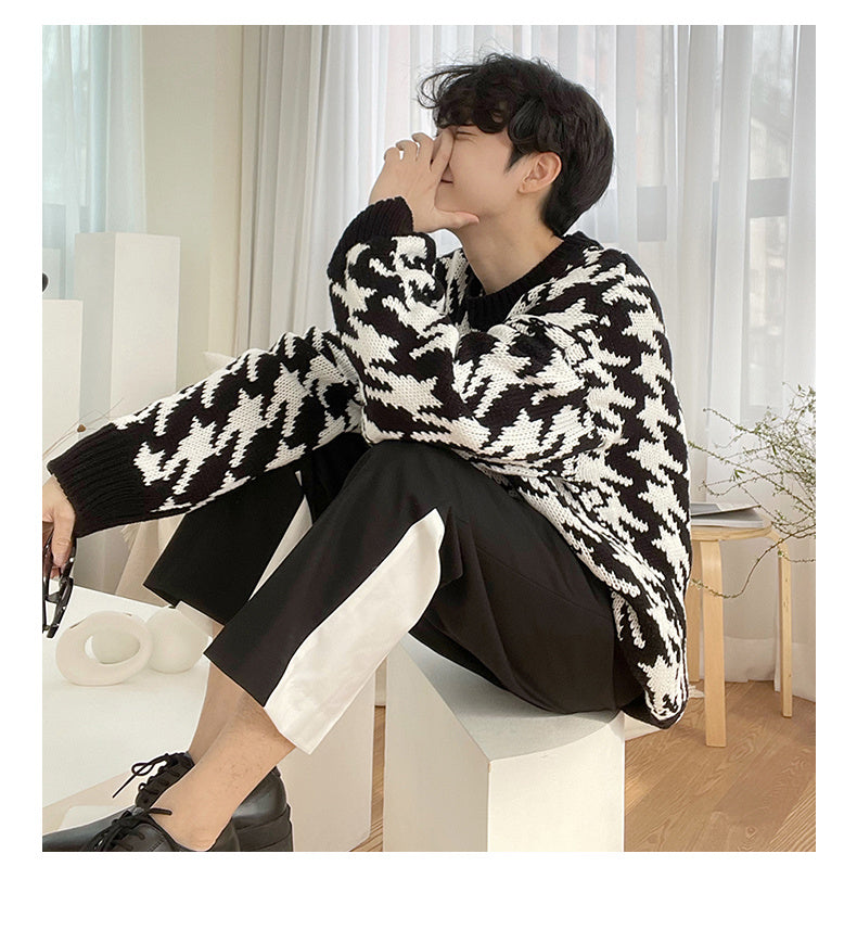 Casual Men’s Loose Straight Drape Nine-point Stitching Trousers
