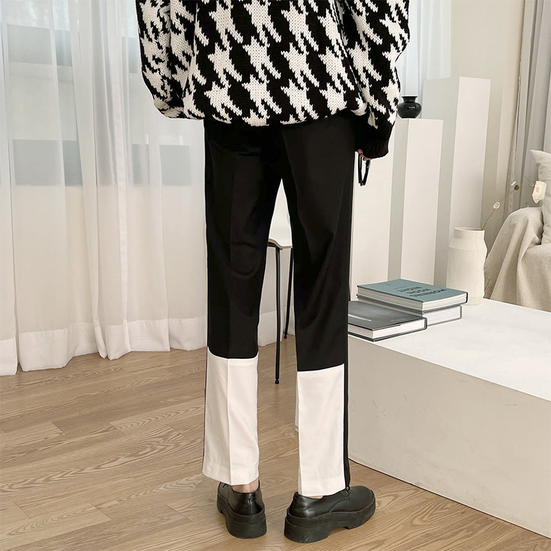 Casual Men’s Loose Straight Drape Nine-point Stitching Trousers