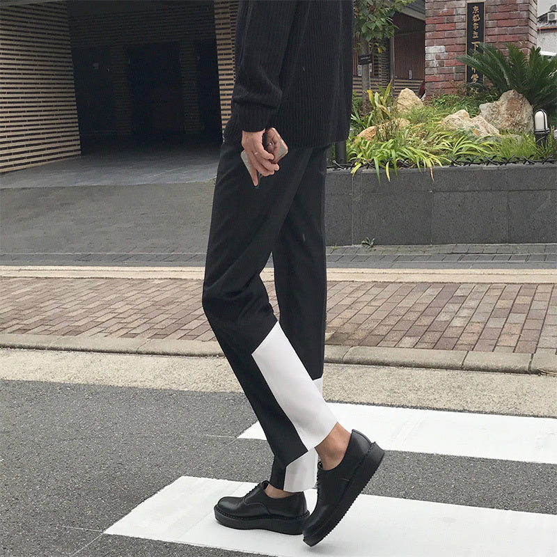 Casual Men’s Loose Straight Drape Nine-point Stitching Trousers - Black / S