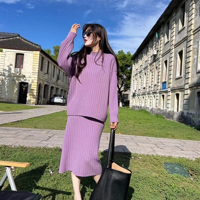 Autumn And Winter New Half Turtleneck Sunken Stripe Loose-fitting Women’s Sweater Dress