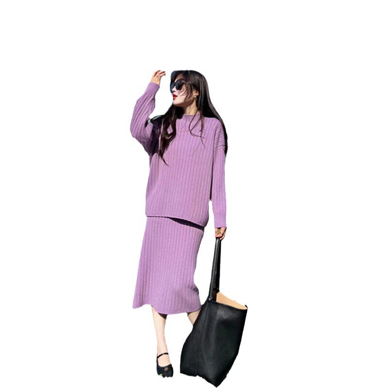 Autumn And Winter New Half Turtleneck Sunken Stripe Loose-fitting Women’s Sweater Dress