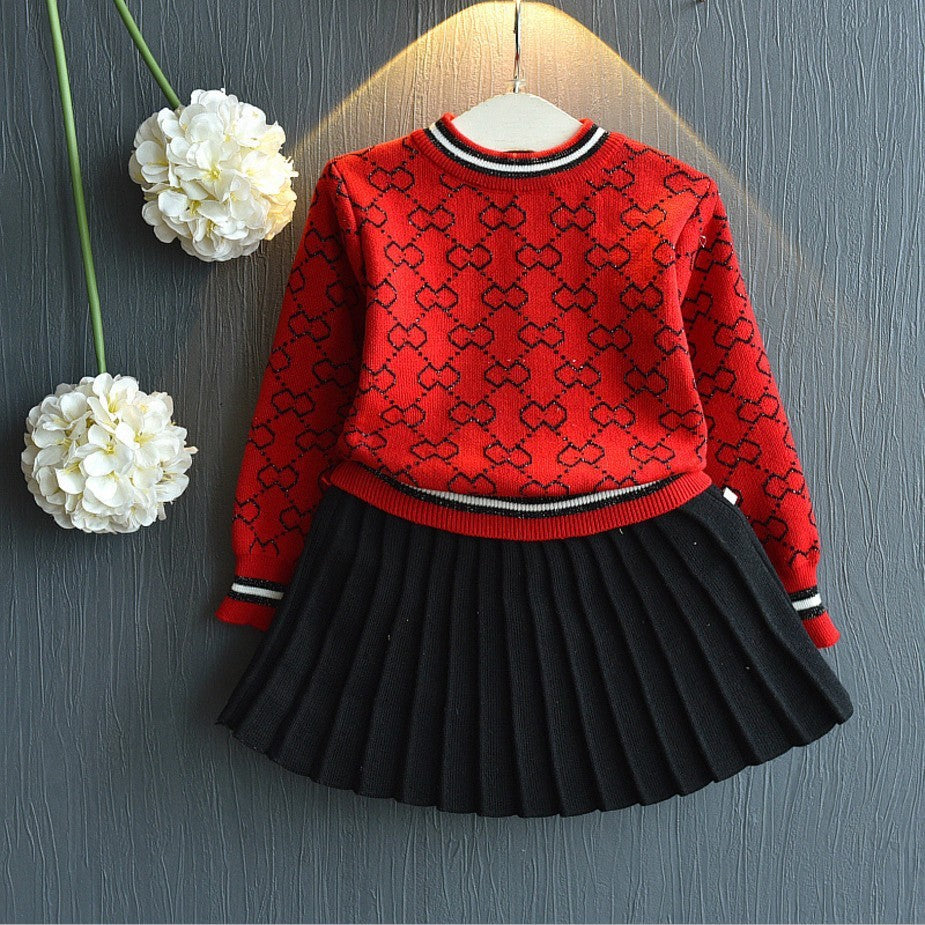 Girls’ Suit All-match Sweater Knit Sweater - Red / 7