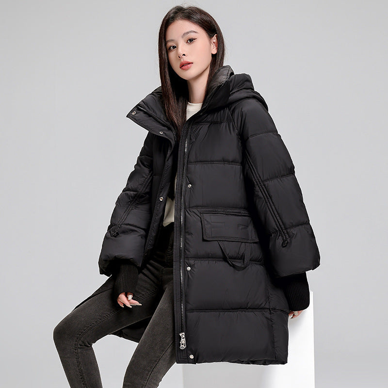 Mid-length Cotton Clothing Slimming Thickened Windproof And Warm - Black / M