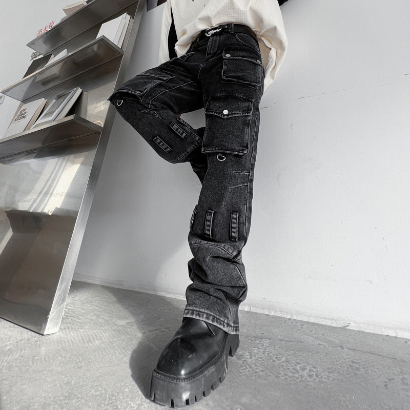 High Street Men’s Multi-pocket Washed Distressed Jeans