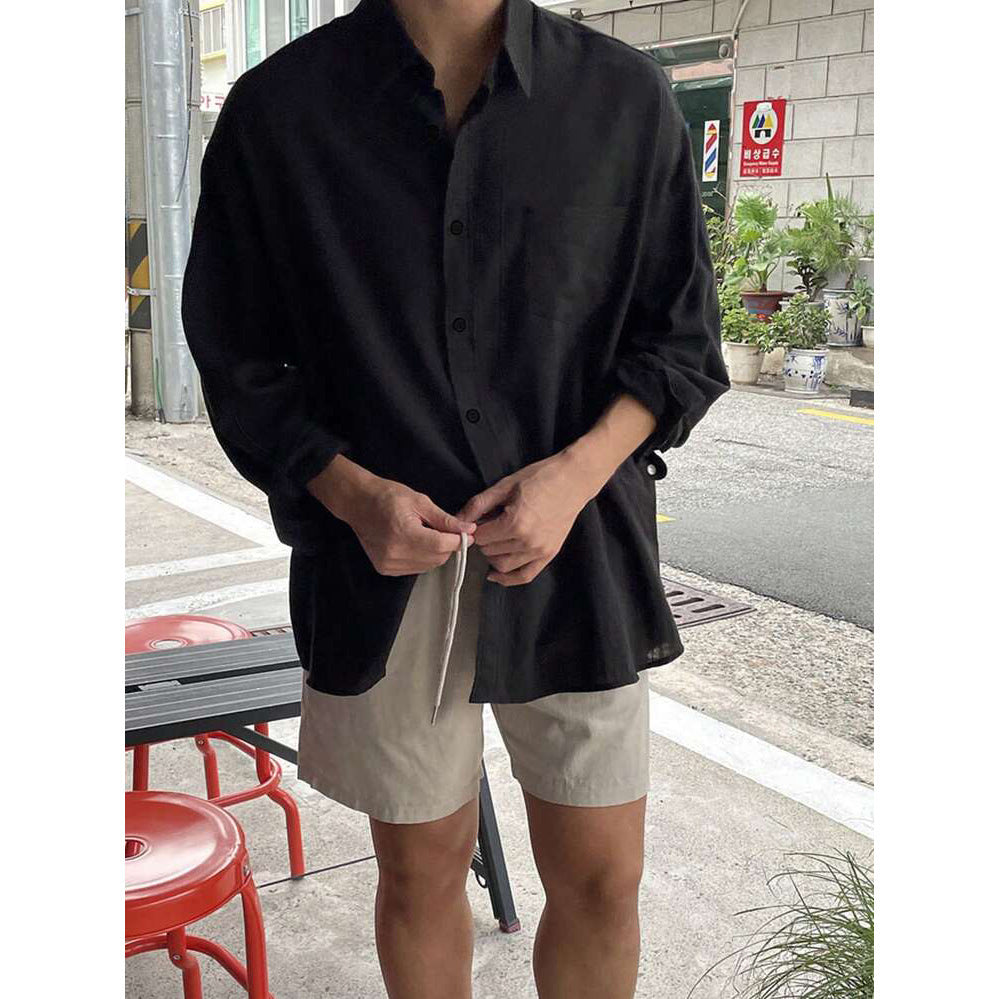 Korean Style Breathable Long Sleeves Shirt - Black / M