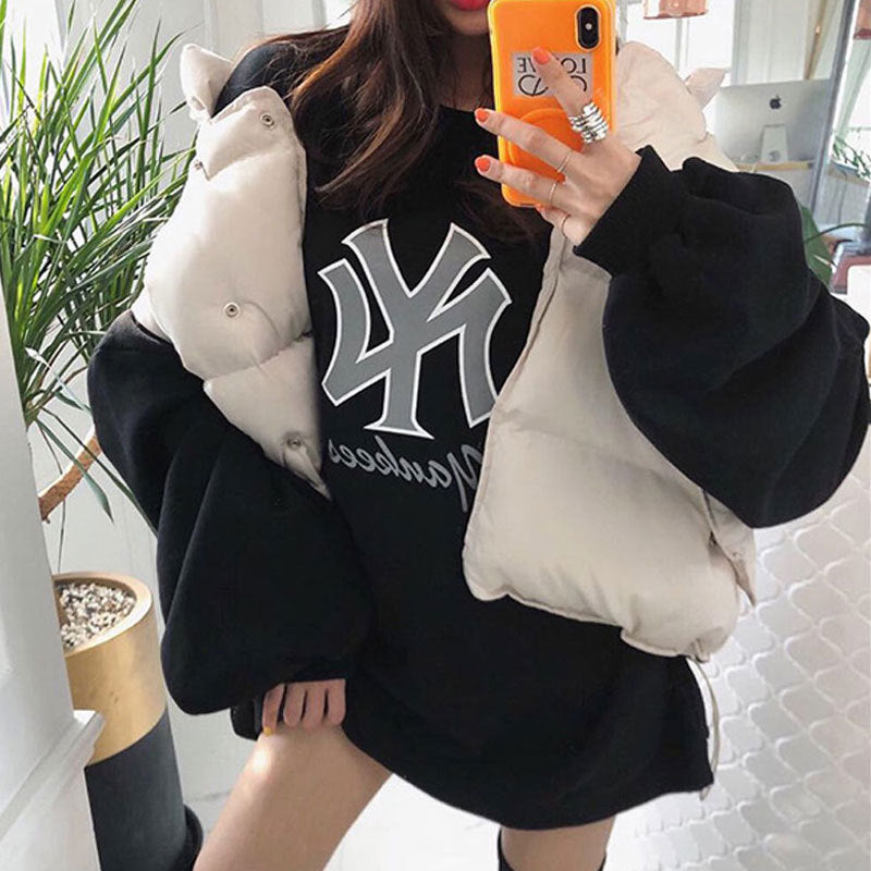 Women’s Korean Style Lazy Style All-match Down Cotton Bread Coat Vest - Beige White / Free Size