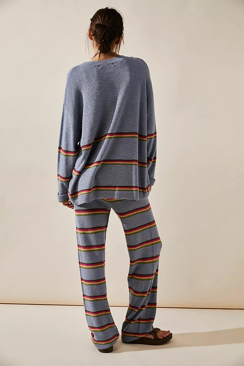 Women’s Clothing Temperament Crew Neck Long Sleeve Striped Two-piece Sweater Loose Casual Trousers