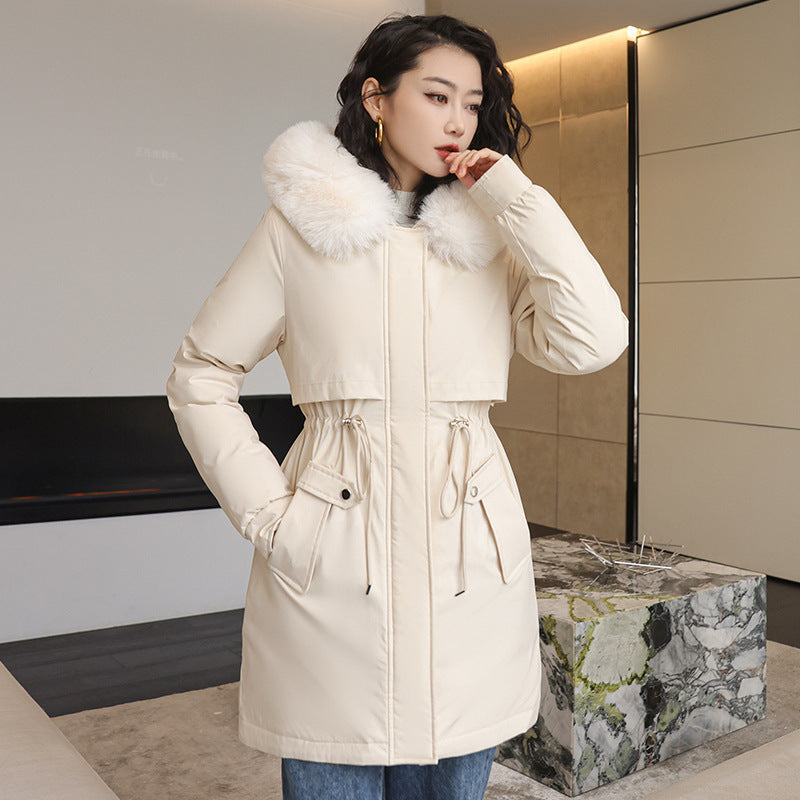 Korean Style Small Waist Down Coat - Beige / M