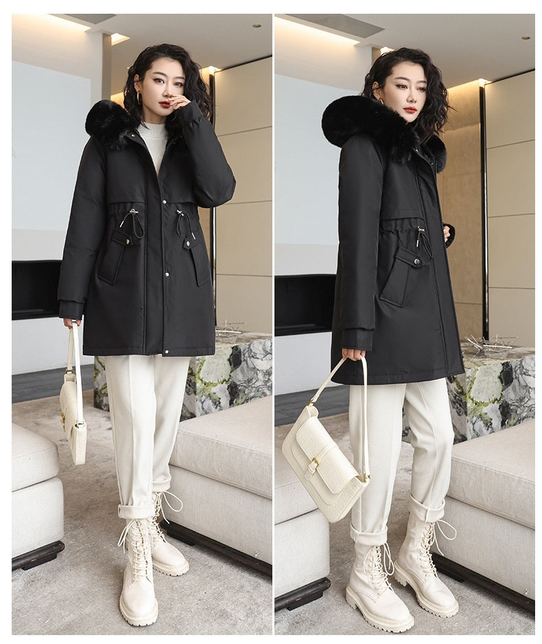 Korean Style Small Waist Down Coat - Black / M