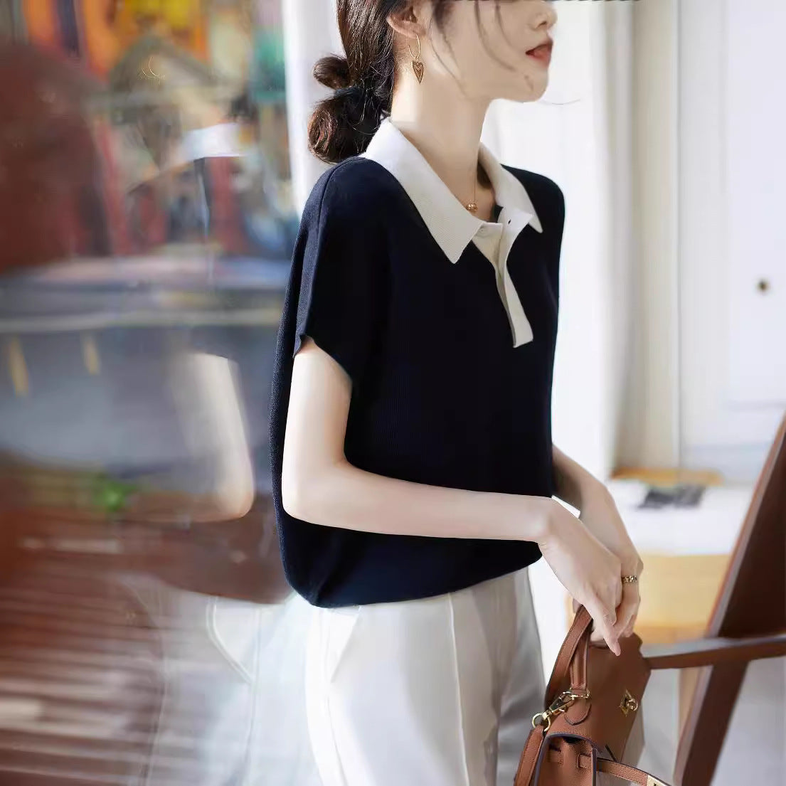 Women’s Korean-style Polo Collar Top