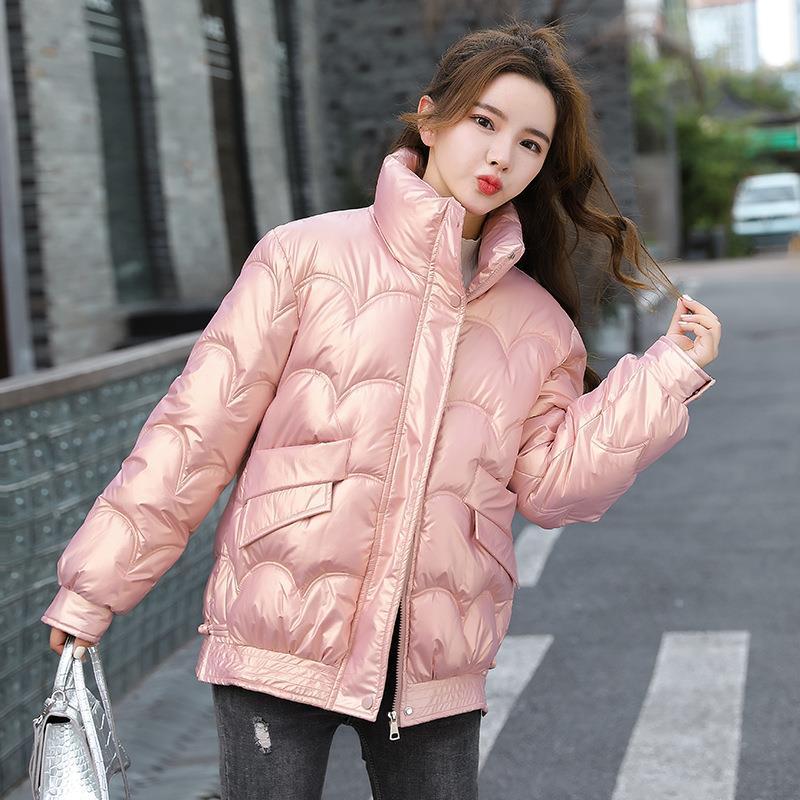 Women’s Cotton-padded Coat Korean Style Quilted Jacket Stand Collar Cotton-padded Jacket - Pink / M