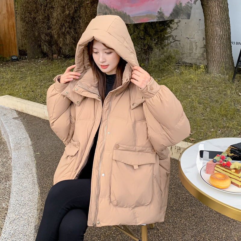 Women’s White Duck Down Korean Style Slimming Hooded Thick Down Jacket